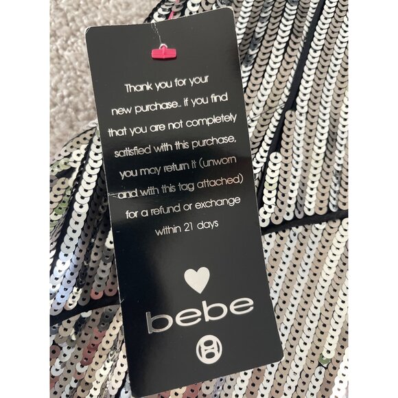 Bebe Uptown Strapless Sequin Fringe Dress Silver Gunmetal Cocktail S NWT $206 - Picture 5 of 15